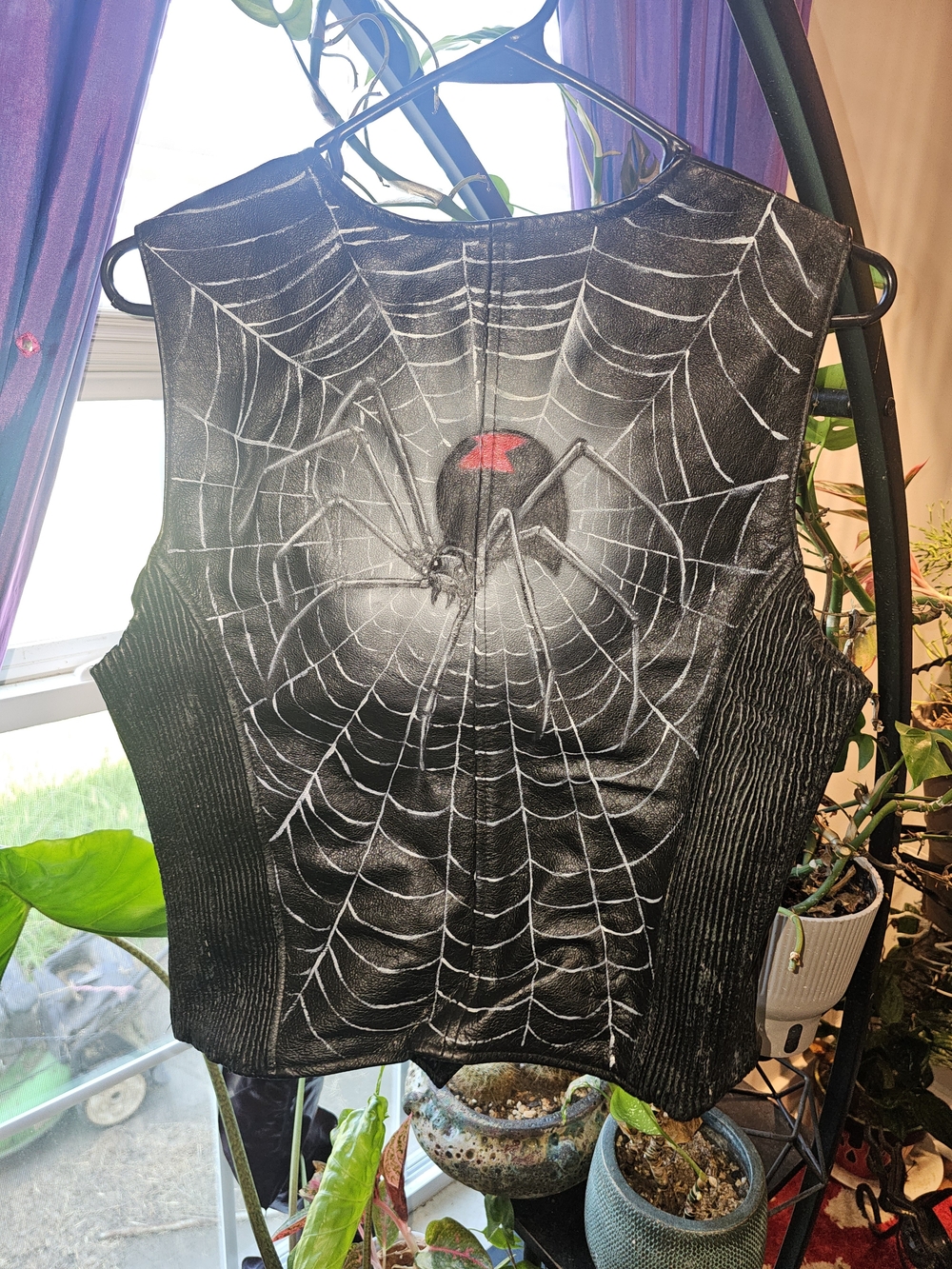 Black Widow Spider Womens Leather Vest